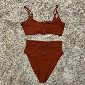 L Space High Waisted Bathing Suit Set (Tobacco Color)